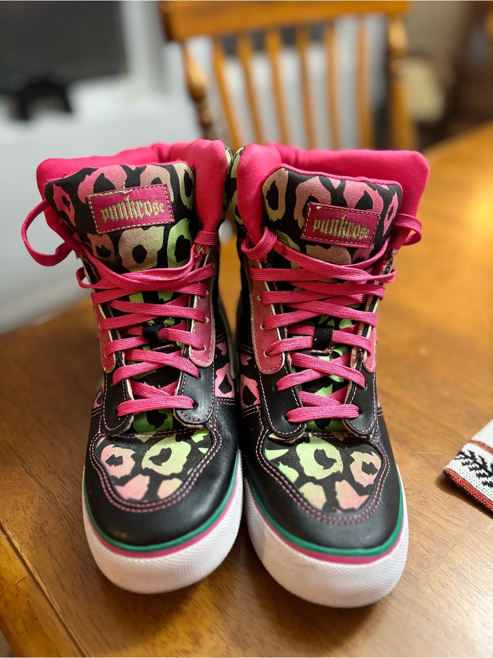 Women’s Punkrose Pink High-Top Sneakers with Neon Leopard Print